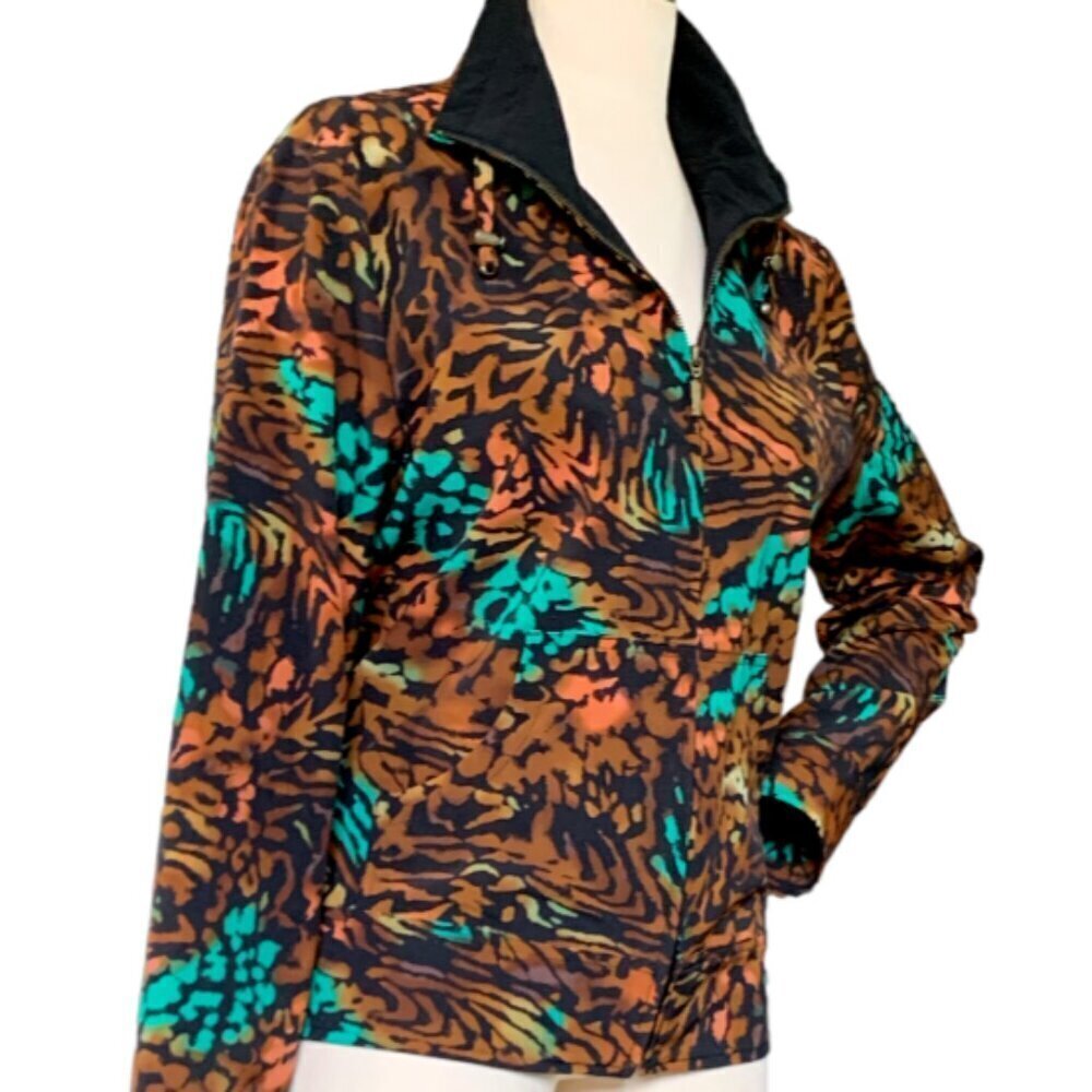 Chico's Zenergy Full Zip Jacket Colorful Tiger Animal Print Sz 2 (L/12) #87A - Picture 3 of 8